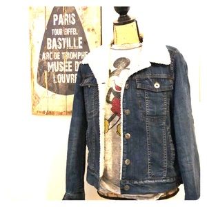 NWOT BCBG Faux Fur Lined Denim Jacket